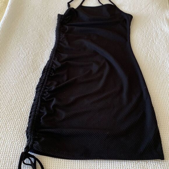 New Spaghetti One Side Rushed Drawstring Party Dress - Picture 4 of 5